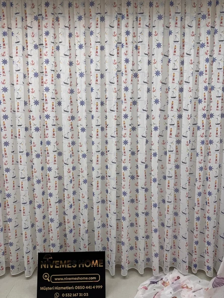NİVEMESHOME HYL00009.801 PRD55293 GEMİ ÇAPALI DESENLİ ÇOCUK ODASI 1/2.5 PİLE TÜL PERDE APM - 7