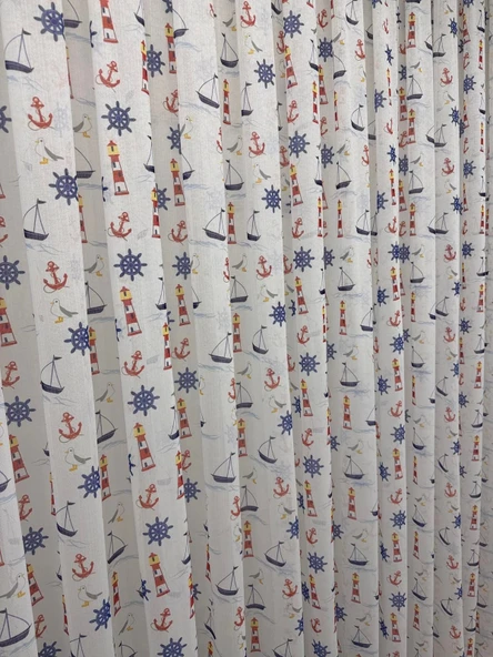 NİVEMESHOME HYL00009.801 PRD55293 GEMİ ÇAPALI DESENLİ ÇOCUK ODASI 1/2.5 PİLE TÜL PERDE APM - 2