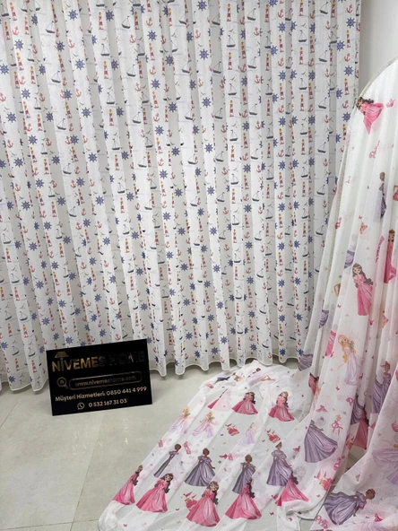 NİVEMESHOME HYL00009.801 PRD55293 GEMİ ÇAPALI DESENLİ ÇOCUK ODASI 1/2.5 PİLE TÜL PERDE APM - 5