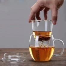 Linanware Cam Kapaklı Demleme Süzgeçli Isıya Dayanıklı Borosilikat Camdan Kupa Bardak 450 ml DSG-27