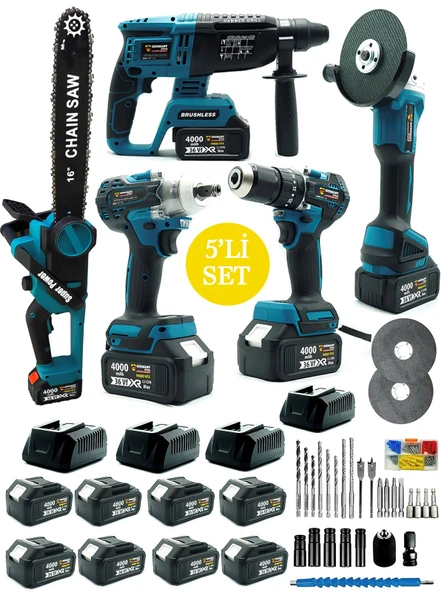 Germany Style 8 Akülü Kırıcı Delici-Taşlama-Matkap Vidalama-Somun Sökme-Ağaç Kesme 5 li Set - 3