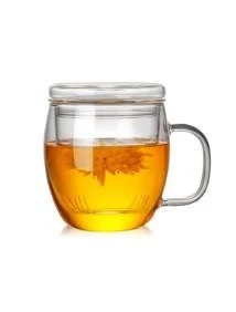 Linanware Cam Kapaklı Demleme Süzgeçli Isıya Dayanıklı Borosilikat Camdan Kupa Bardak 450 ml DSG-27 - 3
