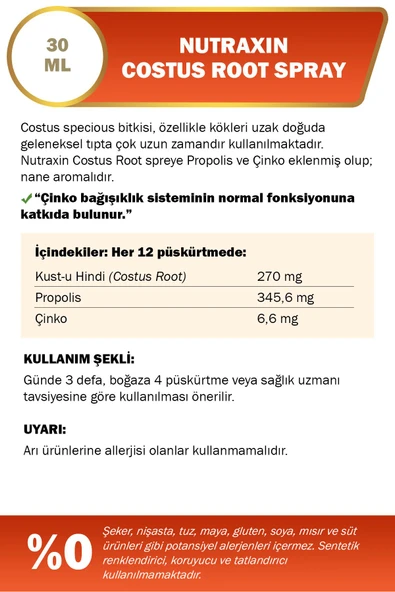 NUTRAXİN Kust-i Hindi (COSTUS ROOT) Sprey 30 ml - 2
