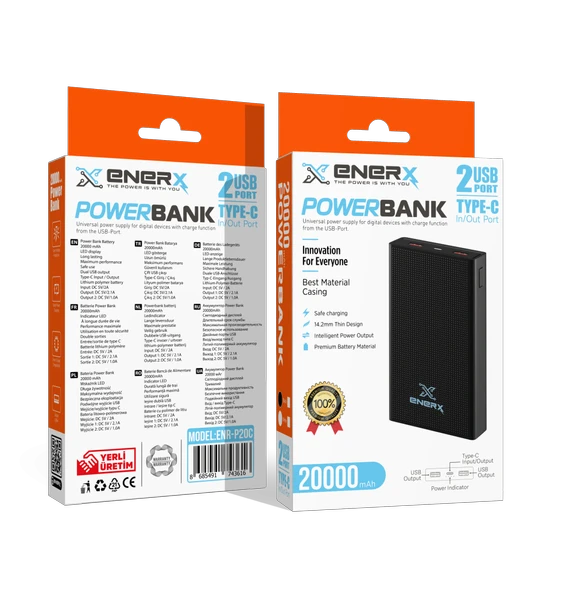 eNeRX Powerbank 20000 mAh 2.1 Amper ENR-P20C Siyah - 3