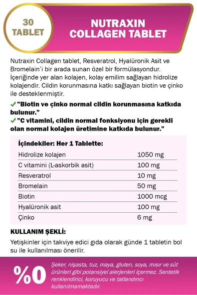 NUTRAXİN Hidrolize Kolajen 30 Tablet Tip1 Tip3 - 3