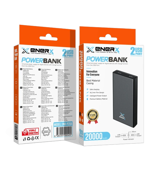 eNeRX Powerbank 20000 mAh 1.0 Amper ENR-P20A Siyah - 3