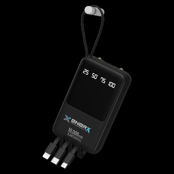 eNeRX Powerbank 10000 mAh 2.0 Amper Dahili Kablolu ENR-P10DC Siyah - 6