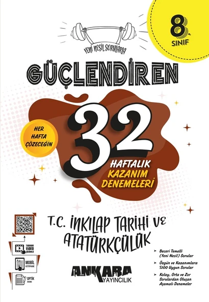 8. Sınıf Güçlendiren 32 Haftalık T.C İnkılap Tarihi Ve Atatürkçülük Kazanım Denemeleri