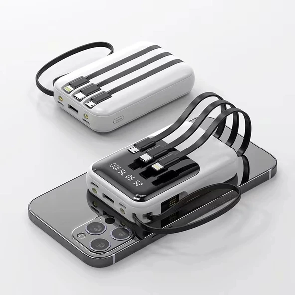 eNeRX Powerbank 10000 mAh 2.0 Amper Dahili Kablolu ENR-P10DC Siyah - 7