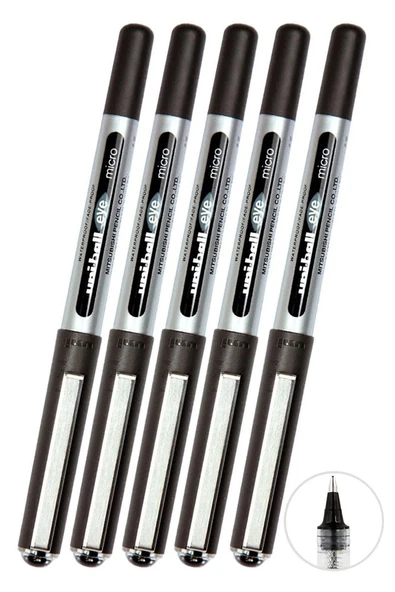 Siyah Pilot Kalem 5 Adet Uniball Eye Mikro 0.5 mm Roller Pilot Kalem Ub-150 Roller Uçlu Likit Mürekkepli Pilot Kalem