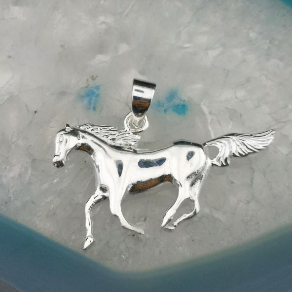 Dört Nala Koşan At Tasarımlı 925 Ayar Gümüş Kolye Ucu - Resim 4