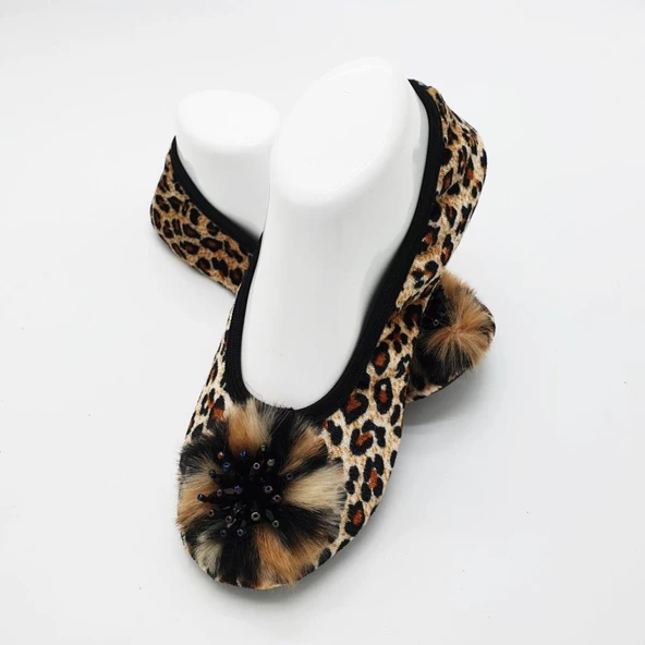 Leopar Desenli Taşlı Ev Babeti Patik - 5