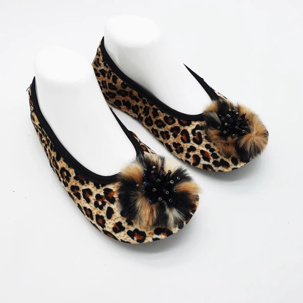 Leopar Desenli Taşlı Ev Babeti Patik - 4