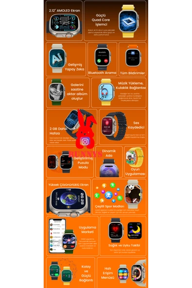 Huawei P20 Pro Uyumlu Turuncu Akıllı Saat Watch10 2025 Hediyeli AMOLED EKRAN - 4