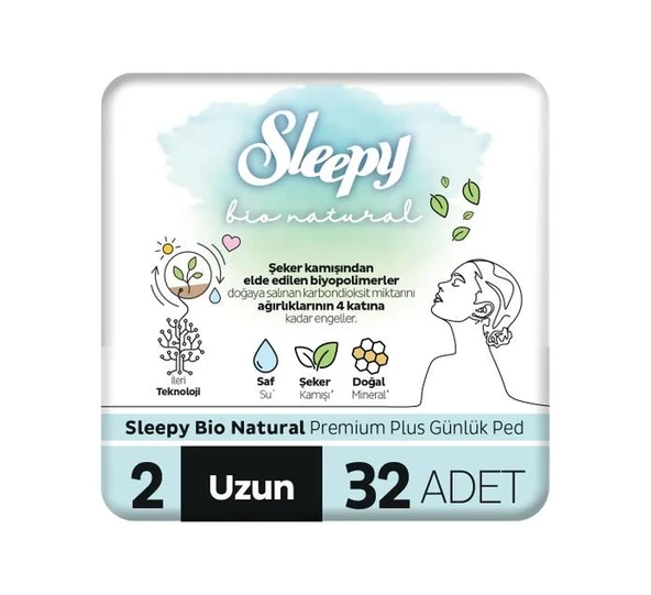 Sleepy Bio Natural Premium Plus Günlük Ped Uzun 32 Adet Ped