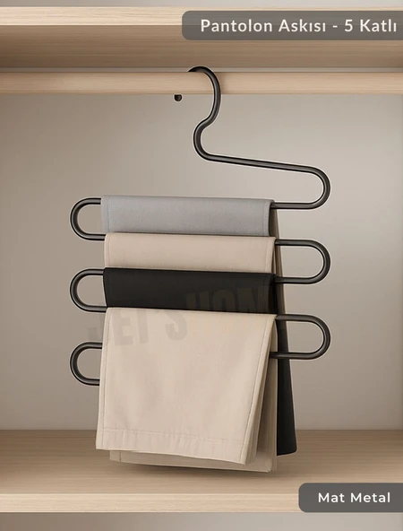 Pantolon Askısı Paslanmaz Askı 5 Katlı Dolap İçi Askılık Mat Metal Siyah