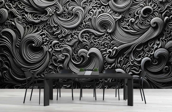 3 Boyutlu Siyah Motifli Duvar Kağıdı - Resim 5