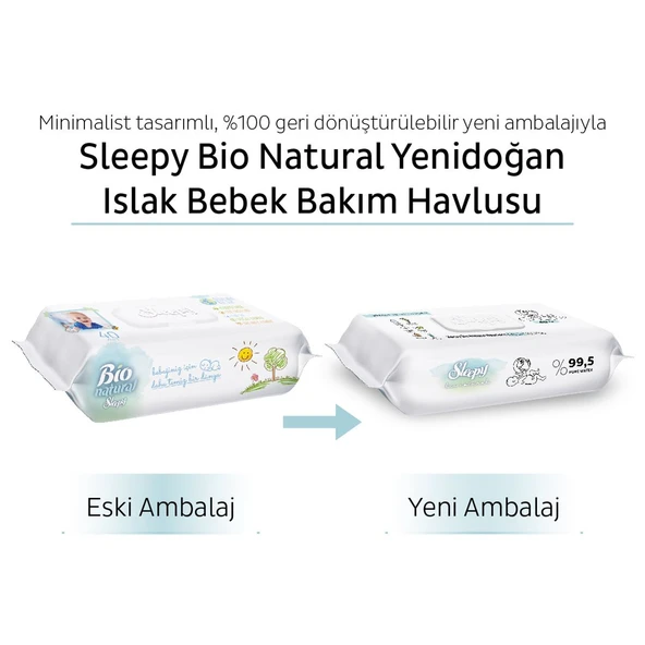 Sleepy Bio Natural Yenidoğan Islak Mendil 40x3 120 Yaprak - 4