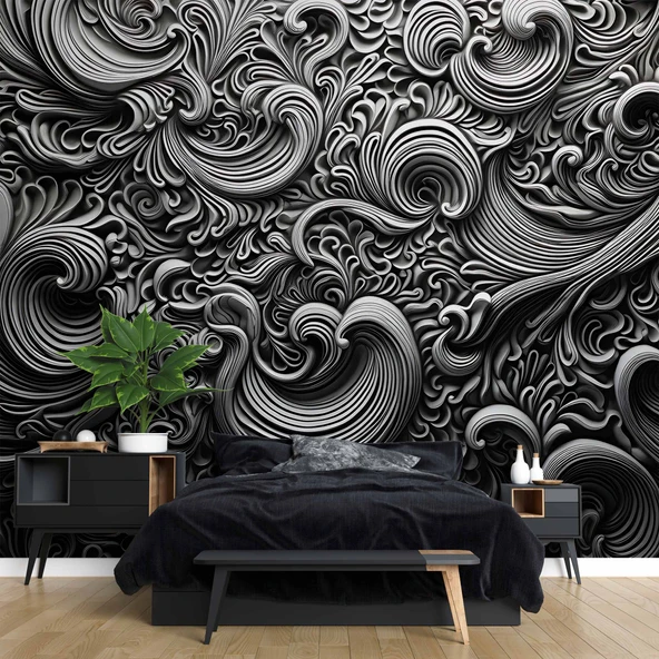 3 Boyutlu Siyah Motifli Duvar Kağıdı - Resim 2