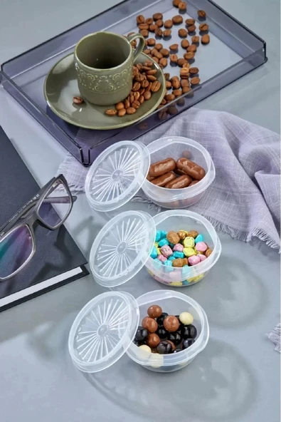 9 Lu Yelpaze Kapaklı Şeffaf Mini Sosluk - Ketçap Mayonez Kabı- Kahve Yanı Şeker Lokumluk - 4