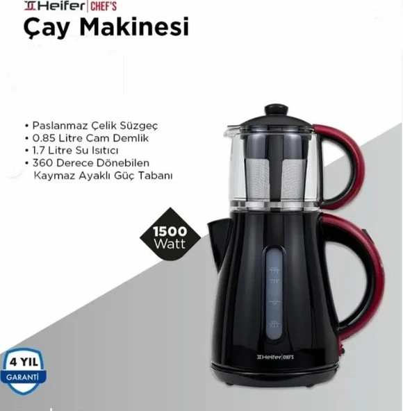Heifer Chef's Çay Makinesi  Siyah - Kırmızı 1500w