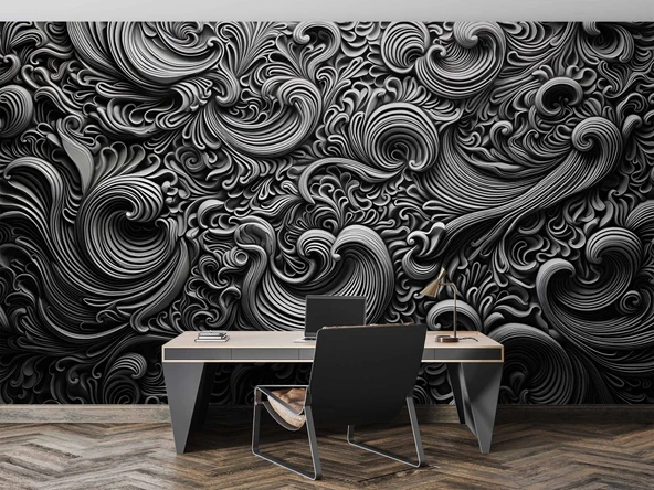 3 Boyutlu Siyah Motifli Duvar Kağıdı - Resim 4