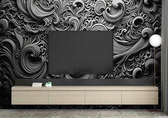 3 Boyutlu Siyah Motifli Duvar Kağıdı - Resim 3