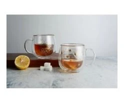 Linanware 2 'li Çift Cidarlı Cam Bardak Hediyelik Kupa 300 ml  DSG-30