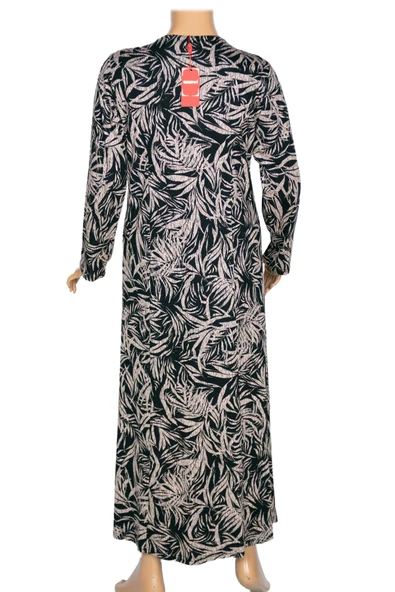 Hesna Kadın Demet Kuplu Boydan Yaprak Desen Siyah Elbise D66 - 3