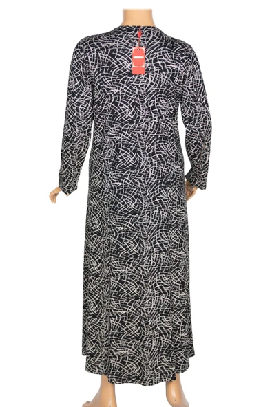 Hesna Kadın Demet Kuplu Boydan Geometrik Kareler Siyah Elbise - 3