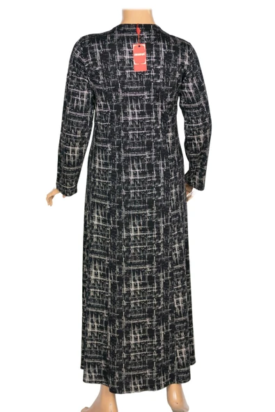 Hesna Kadın Demet Kuplu Boydan Asimetrik Çizgiler Siyah Elbise - 3