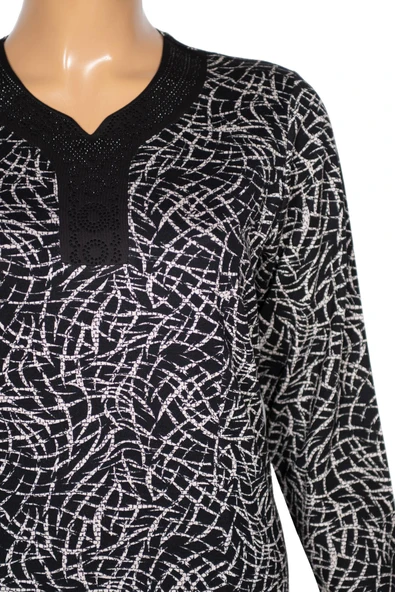 Hesna Kadın Demet Kuplu Boydan Geometrik Kareler Siyah Elbise - 2