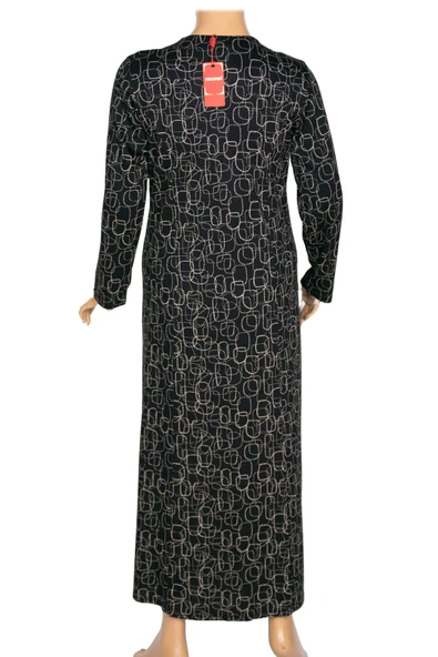 Hesna Kadın Demet Kuplu Boydan Geometrik Desen Siyah Elbise - 3