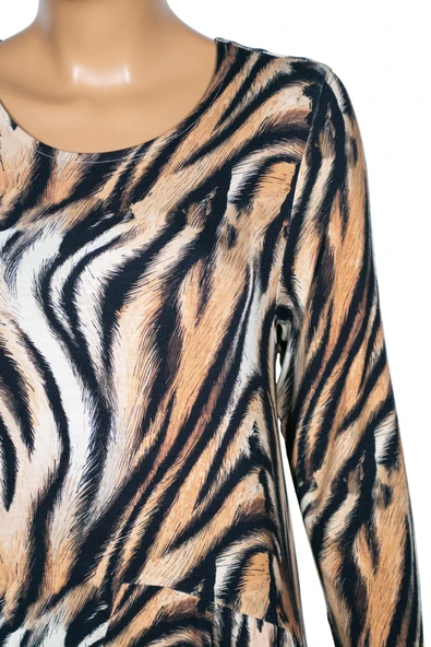 Barem Kadın Funda Baseni Verev Büzgülü Kaplan Desen Siyah Elbise - 2