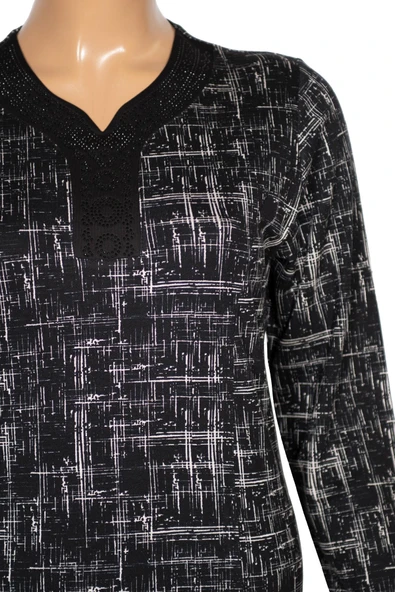 Hesna Kadın Demet Kuplu Boydan Asimetrik Çizgiler Siyah Elbise - 2