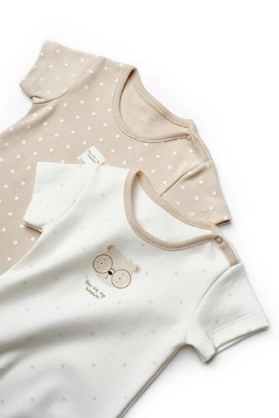 Bebek 2li Kısa Kollu Badi %100 Organik Pamuk, Bebek ve Yenidoğan Serisi - CSY8101 - 7