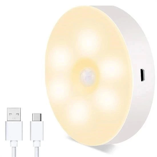 heyf HEYF® Hareket Sensörlü Usb Şarjlı Spot Lamba Mıknatıslı ve Yapışkanlı Gün Işığı Renk Led