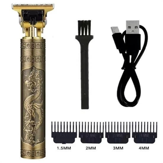 heyf HEYF® Vintage Görünümlü Güçlü 4 Farklı Başlıklı USB ŞarjlI Manuel Tıraş Makinası