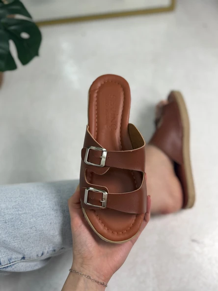 Günlük Kadın Terlik Çift Tokalı Yumuşak Rahat Ortopedik Alçak Taban Ev Bohça Plaj Esnek Ayakkabı 409 - 4