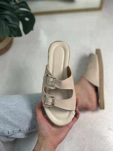 Günlük Kadın Terlik Çift Tokalı Yumuşak Rahat Ortopedik Alçak Taban Ev Bohça Plaj Esnek Ayakkabı 409 - 2