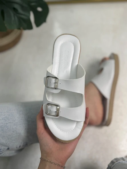 Günlük Kadın Terlik Çift Tokalı Yumuşak Rahat Ortopedik Alçak Taban Ev Bohça Plaj Esnek Ayakkabı 409 - 6