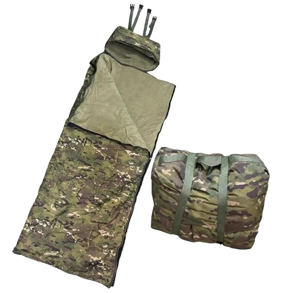 Single Sword Su Geçirmez Kamp&Çadır&Askeri Yazlık&Kışlık Çift Fermuarlı Uyku Tulumu +Taşıma Çantalı, 220x80 cm