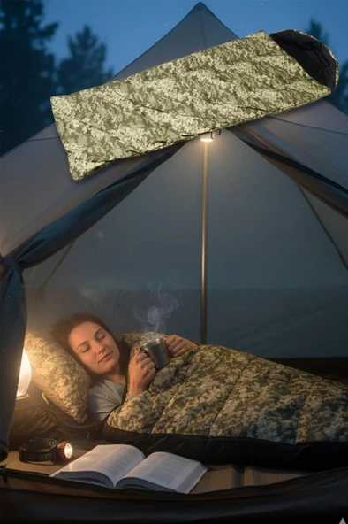 Single Sword Su Geçirmez Kamp&Çadır&Askeri Yazlık&Kışlık Çift Fermuarlı Uyku Tulumu +Taşıma Çantalı, 220x80 cm - Resim 4