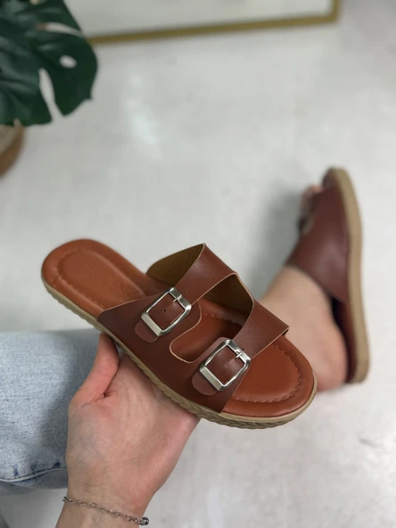 Günlük Kadın Terlik Çift Tokalı Yumuşak Rahat Ortopedik Alçak Taban Ev Bohça Plaj Esnek Ayakkabı 409 - 3