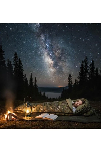 Single Sword Su Geçirmez Kamp&Çadır&Askeri Yazlık&Kışlık Çift Fermuarlı Uyku Tulumu +Taşıma Çantalı, 220x80 cm - Resim 2