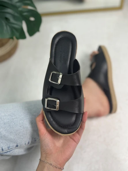 Günlük Kadın Terlik Çift Tokalı Yumuşak Rahat Ortopedik Alçak Taban Ev Bohça Plaj Esnek Ayakkabı 409 - 8