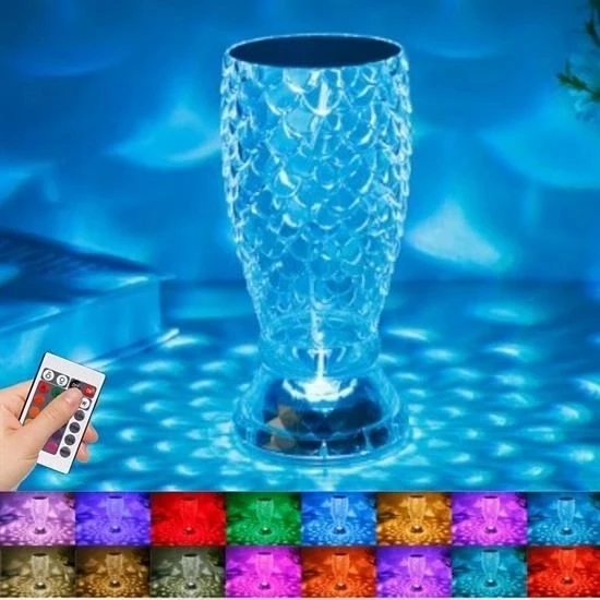 heyf HEYF® Balık Süzgeç Model USB Şarjlı Kumandalı 16Farklı Işık Modlu Masa Üstü Kristal Akrilik Led