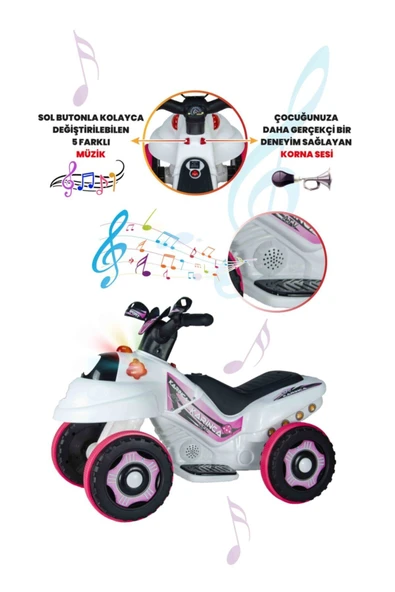 UJ TOYS Müzikli Ve Led Işıklı Karınca Akülü Atv 6v-beyaz Prenses - 4