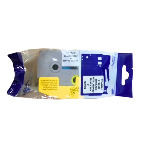 Brother TZe-M961 36mmX8m Mat Gümüş Etikete Siyah Muadil Etiket (Laminasyon Şerit) - 2