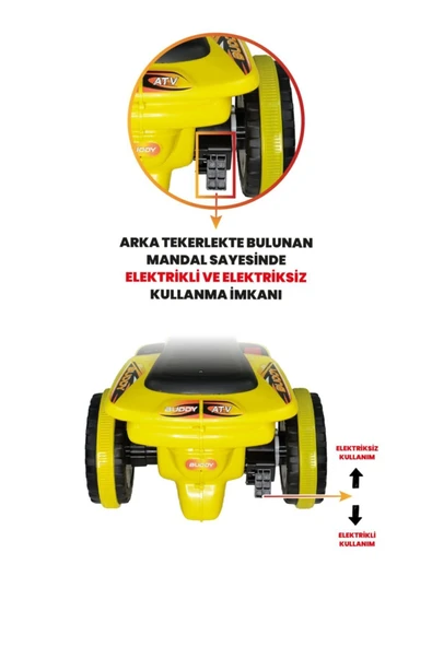UJ TOYS Müzikli Ve Led Işıklı Akülü Atv 6v Buddy Sarı - 7